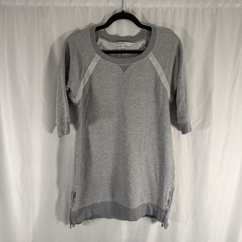 Trina Turk Sweater Dress Women's Small Heathered Grey Long Sleeve 100% Cotton